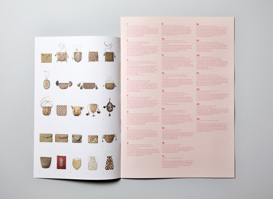 Gallery guide designed by Charlie Smith Design for the Simone Handbag Museum