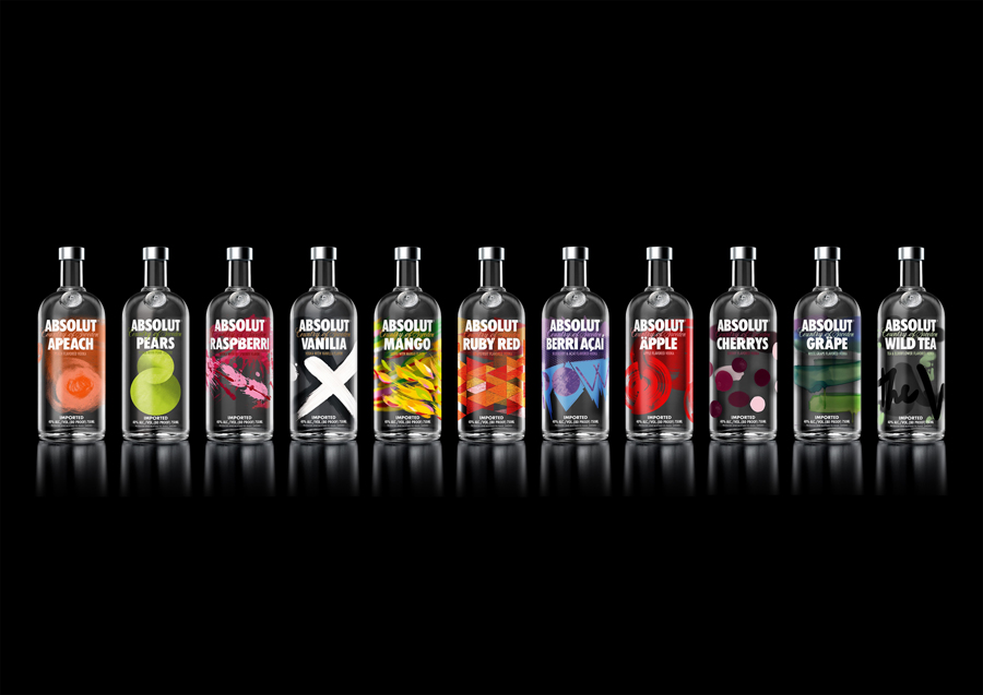 Packaging with handcrafted illustrative detail for premium Swedish flavored vodka range from Absolut designed by The Brand Union