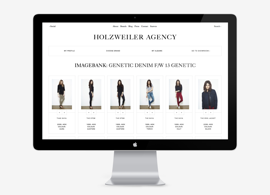 Logo and responsive website designed by Bielke+Yang for contemporary fashion distributor Holzweiler