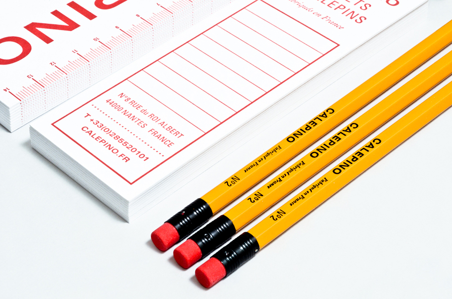 Logo and stationery with a single red ink detail designed by Studio Birdsall for French notebook brand and manufacturer Calepino