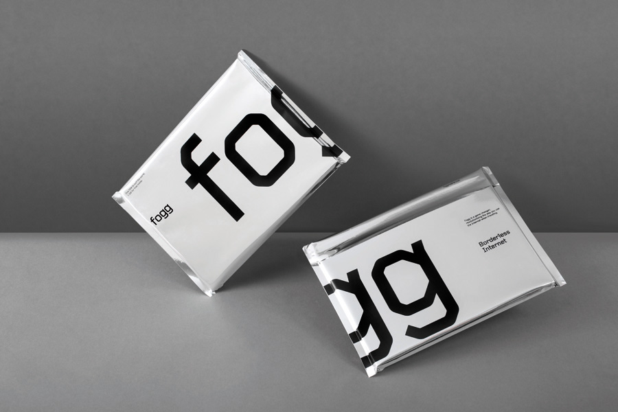 Silver foil communication packaging created by Kurppa Hosk and Bunch for international fixed cost mobile data traffic service Fogg