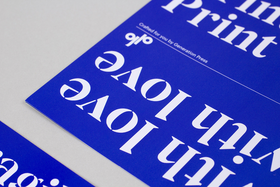 Print with a bright blue spot colour for print production company Generation Press designed by Build