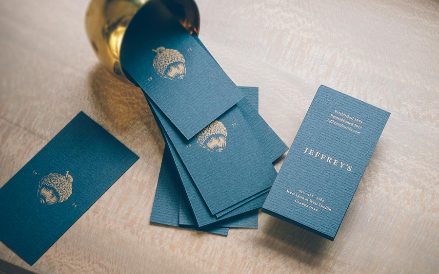 Logotype and business cards with stippled botanical illustration by FÖDA Studio for Clarksville fine dining restaurant Jeffrey's.