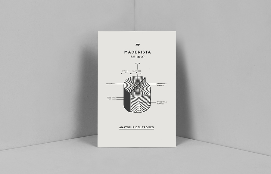 Logo and print by Anagrama for San Pedro-based carpentry studio Maderista