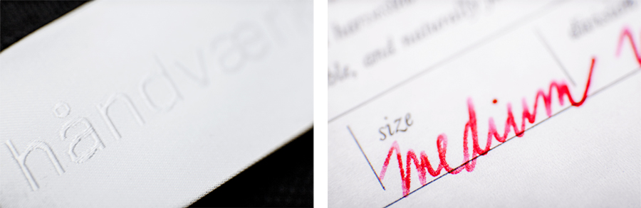 Logotype and hand written labels designed by Savvy for fashion brand Handvaerk
