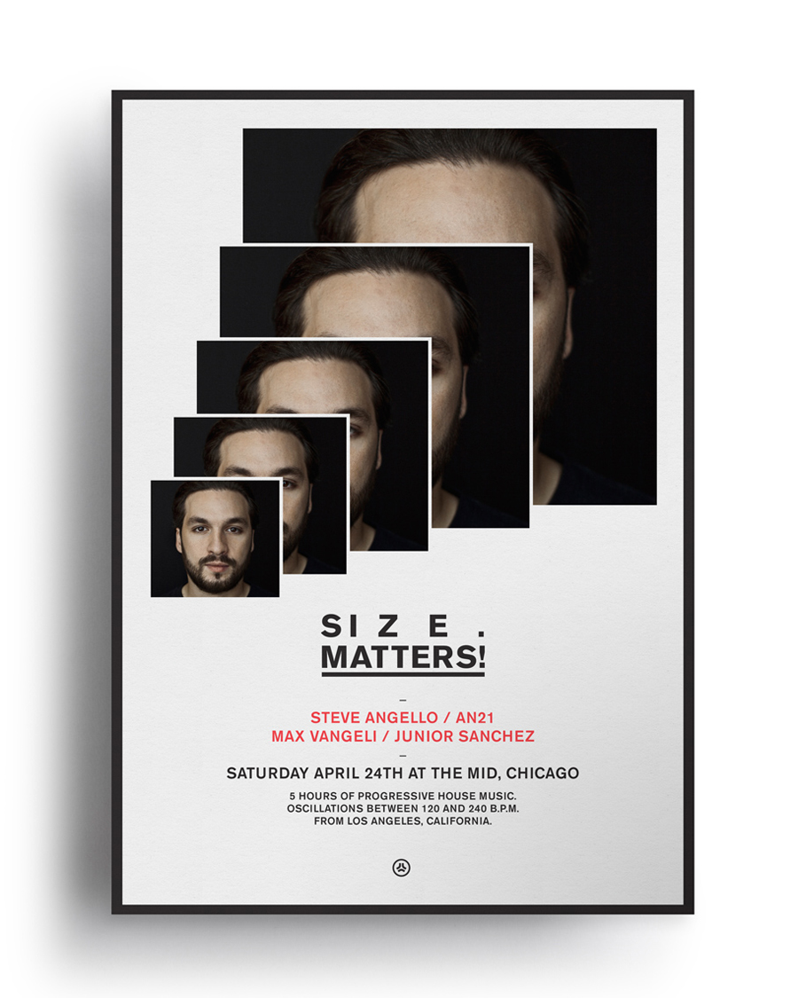 Brand identity and poster designed by Face for Steve Angello's independent record label Size