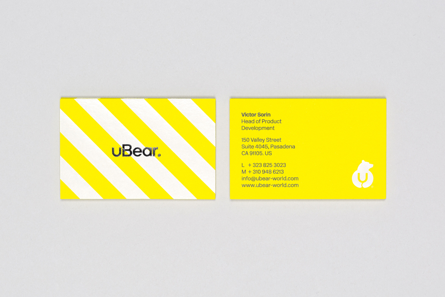 Logo and business card with black foil detail designed by Hype Type Studio for high end mobile phone, tablet and laptop accessories company U-Bear