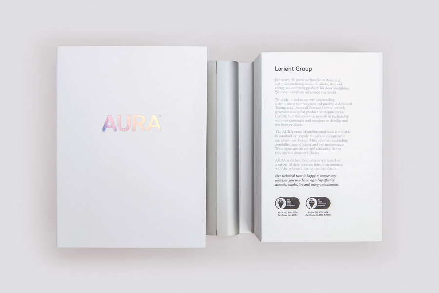 Sample book designed by Believe In for Lorient's door sealing system Aura