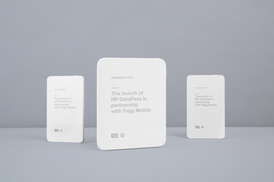 White painted and laser etched tablets created by Bunch to commemorate Fogg's Datapass service