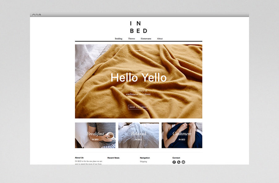 Website for online linen retailer In Bed designed by Moffitt.Moffitt