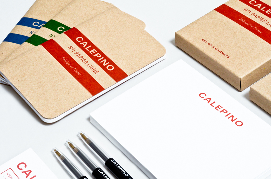 Logo, stationery and packaging with uncoated, unbleached material detail designed by Studio Birdsall for French notebook brand and manufacturer Calepino