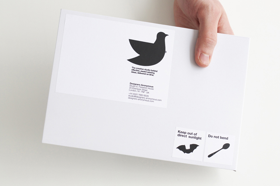 Logo and parcel label with bold icon detail created by Designers Anonymous