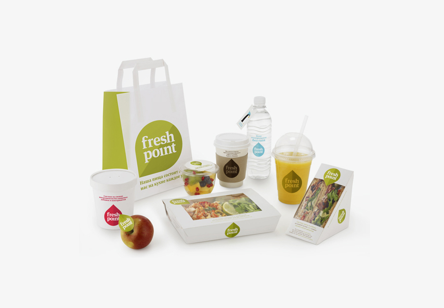 Logo and packaging created by Designers Anonymous for Russian fast food cafe Fresh Point.