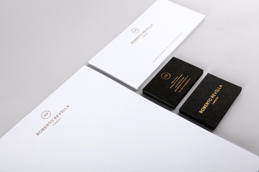 Stationery with copper foil finish for London tailor Roberto Revilla designed by Friends
