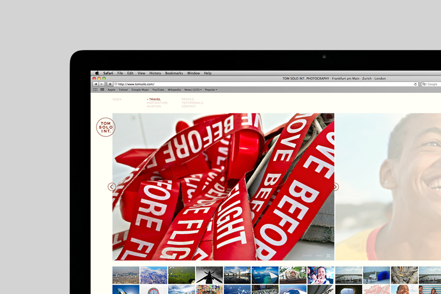 Website for photographer Tom Solo designed by Mash Creative
