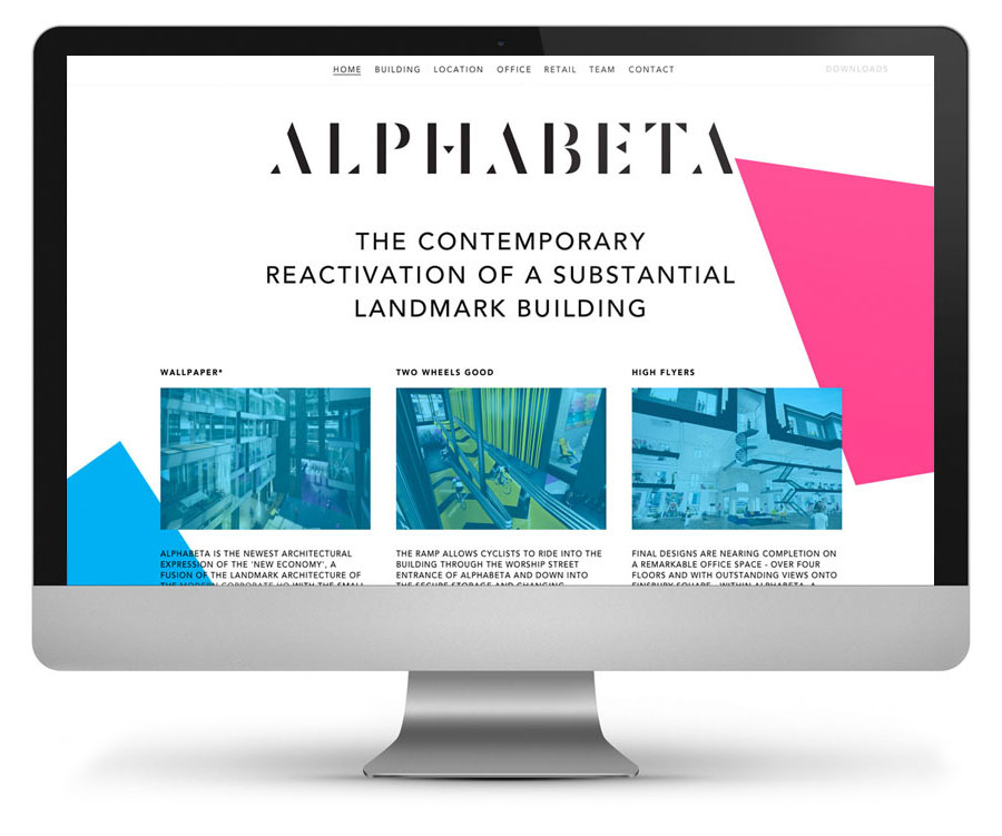 Visual identity and website by Village Green for Finsbury Square property redevelopment project Alphabeta