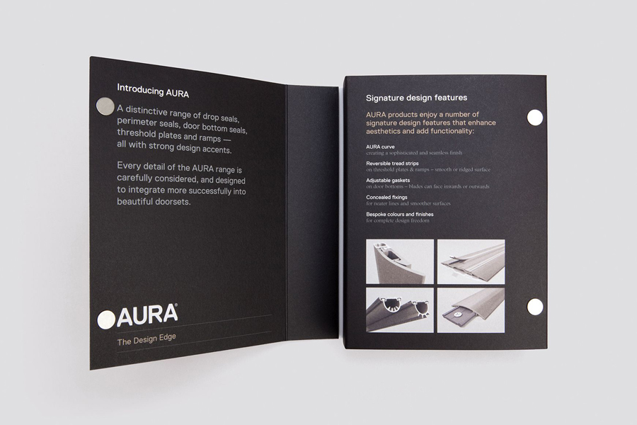 Sample book designed by Believe In for Lorient's door sealing system Aura