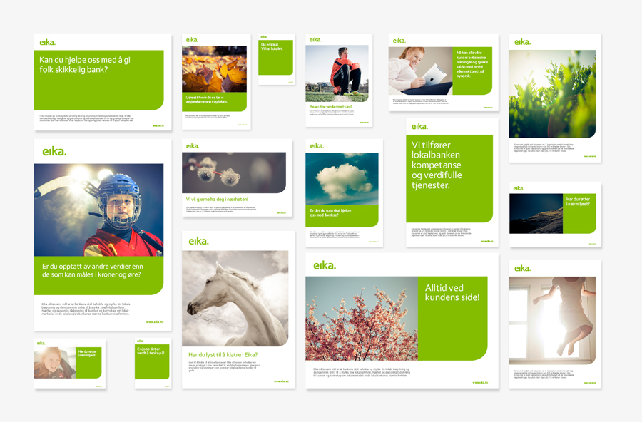 Brand identity templates designed by Mission for local bank alliance Eika