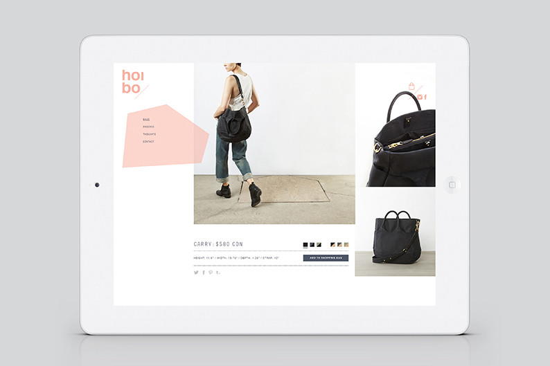 Website designed by Blok for luxury bag, clothing and accessories brand Hoi Bo