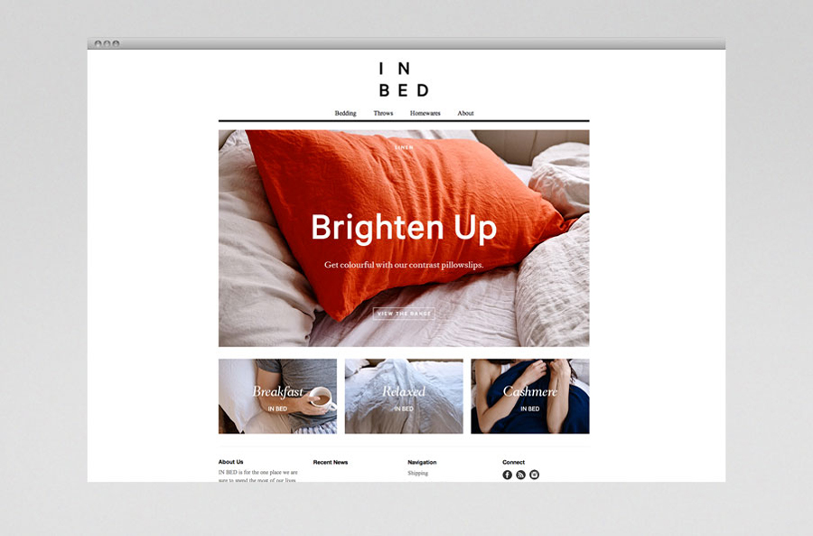 Website for online linen retailer In Bed designed by Moffitt.Moffitt