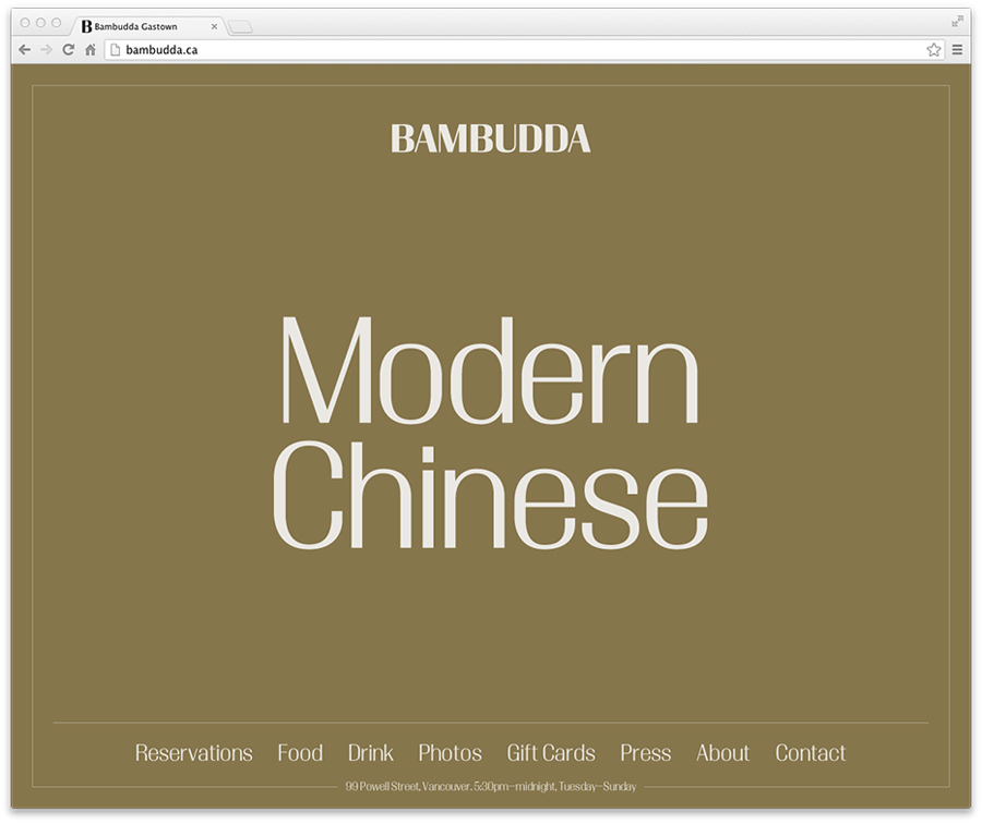 Logotype and website designed by Post Projects for Vancover-based Chinese restaurant Bambudda