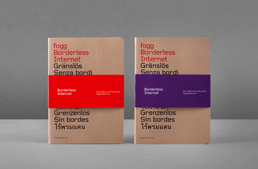 Brand identity and print created by Kurppa Hosk and Bunch for international fixed cost mobile data traffic service Fogg