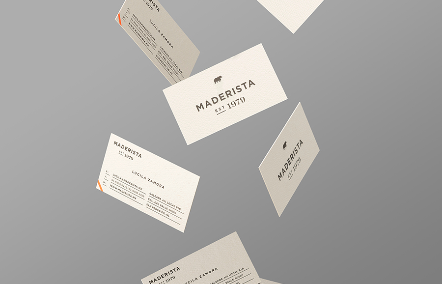 Logo and business card designed by Anagrama for San Pedro-based carpentry studio Maderista