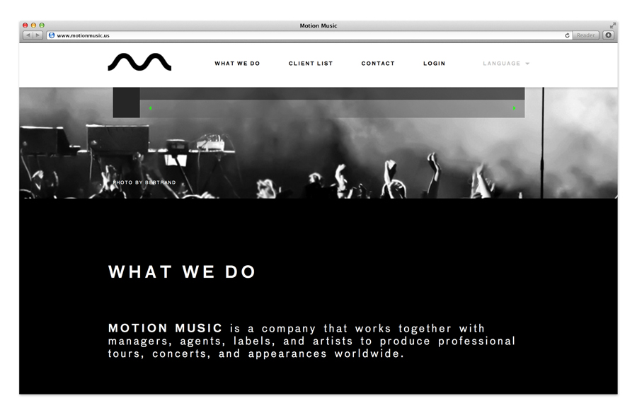 Logo and website designed by Face for tour management agency Motion Music