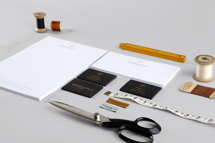 Stationery with copper foil finish for London tailor Roberto Revilla designed by Friends