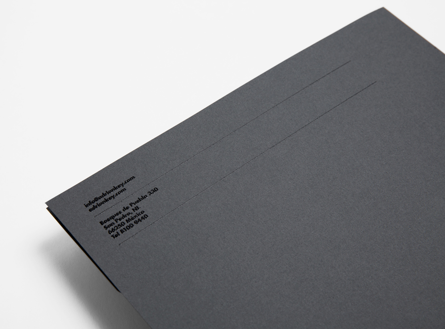 Logo and stationery with thermographic ink detail designed by Face Creative for MX architecture firm and architect Adrián Key