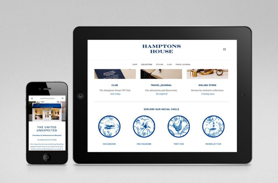 Logo and website designed by Moffitt.Moffitt for Sydney furniture and homeware retailer Hamptons House