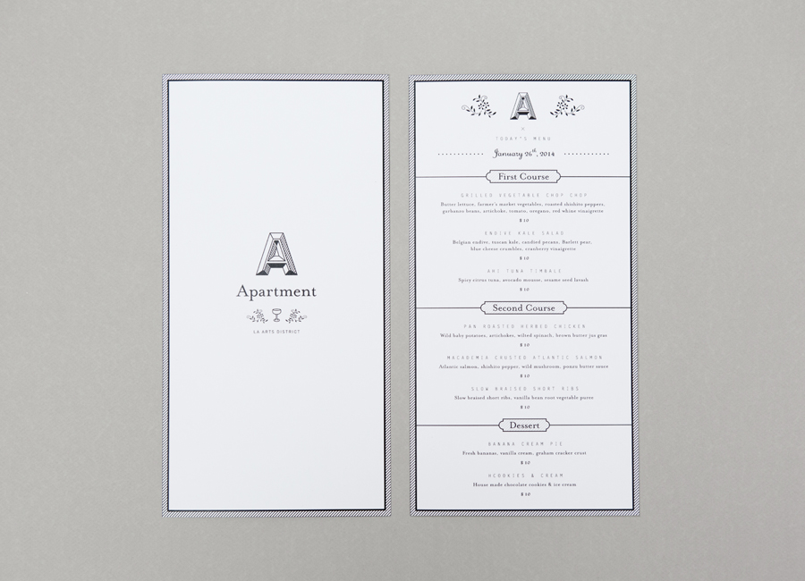 Menus for cocktail academy Apartment A designed by Say What Studio