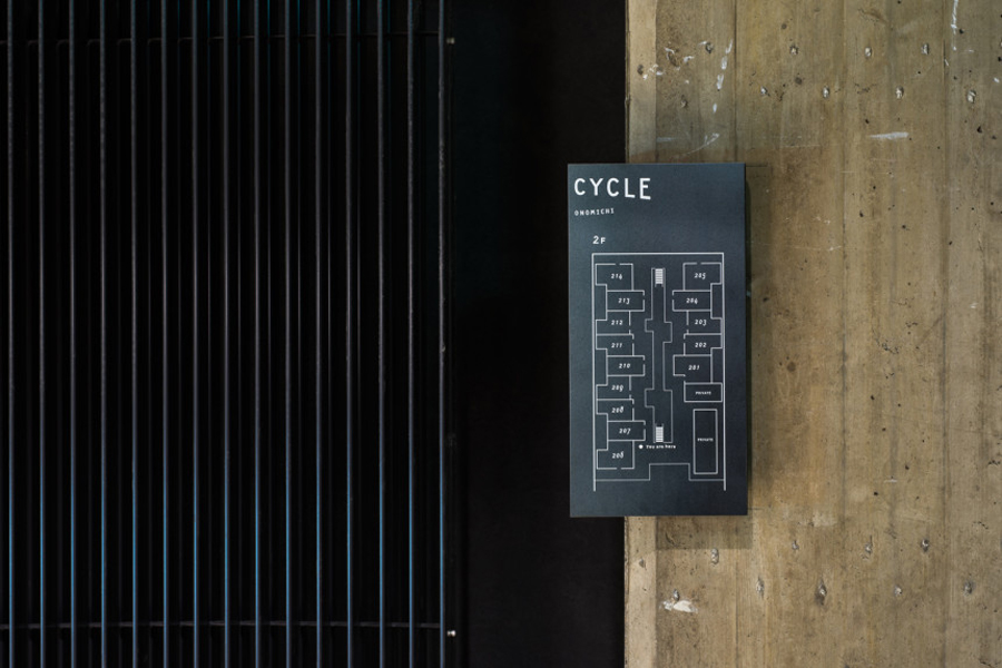 Interior signage designed by UMA for U2's Onomichi based Hotel Cycle