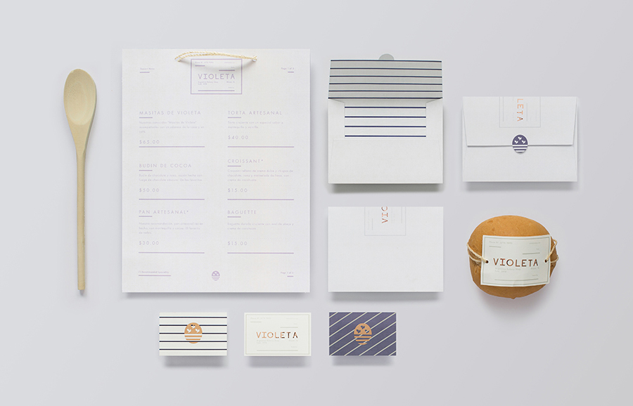 New logo and stationery with copper foil detail designed by Anagrama for traditional Argentinian bakery Voleta