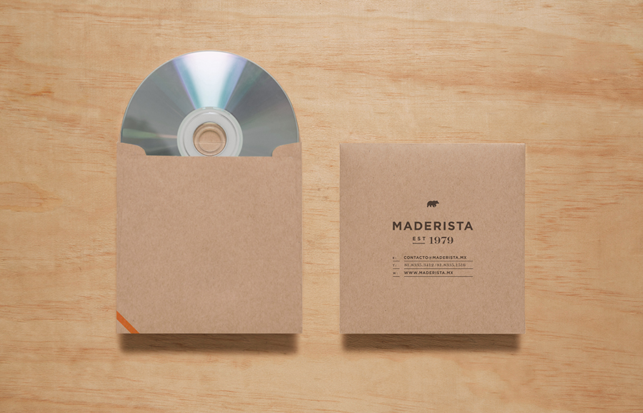 Logo and CD cover with gold foil finish across an unbleached substrate designed by Anagrama for San Pedro-based carpentry studio Maderista