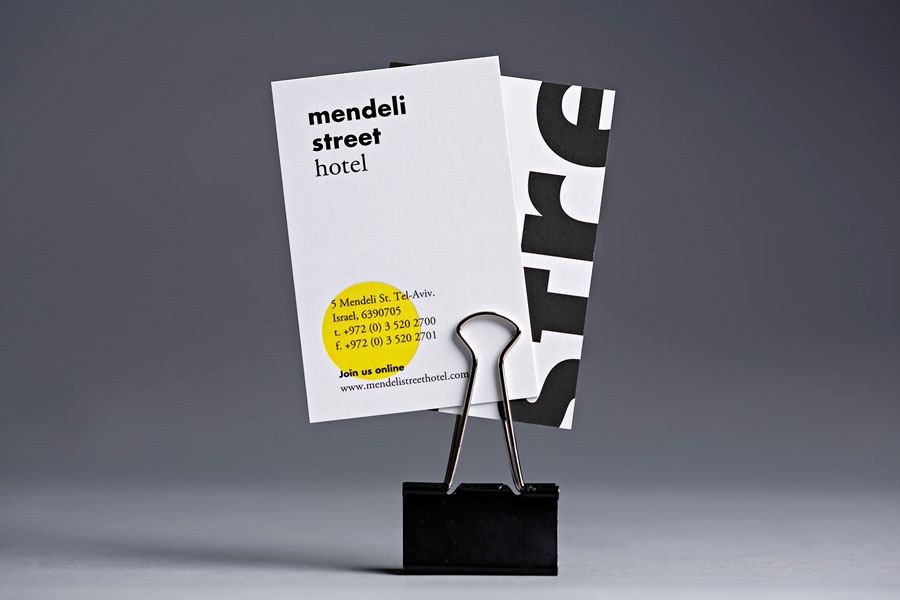 Business cards created for Tel aviv hotel Mendeli Street designed by Koniak