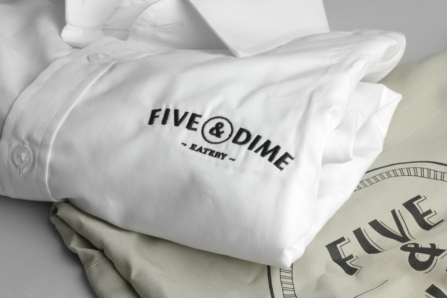 Logo as a stitched shirt detail designed by Bravo Company for Singapore cafe and restaurant Five & Dime