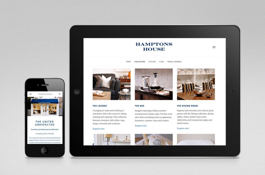 Logo and responsive website designed by Moffitt.Moffitt for Sydney furniture and homeware retailer Hamptons House