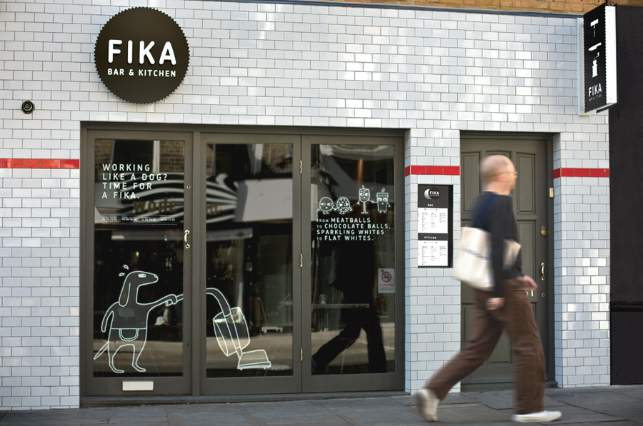 Logo and exterior signage created by Designers Anonymous for London kitchen and bar Fika