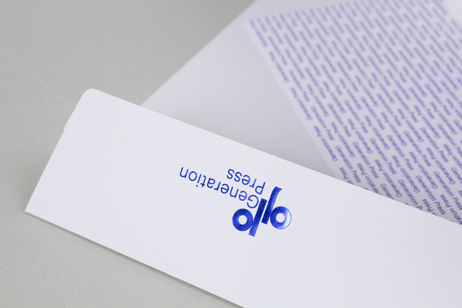 Logo with blue foil print finish for print production company Generation Press designed by Build