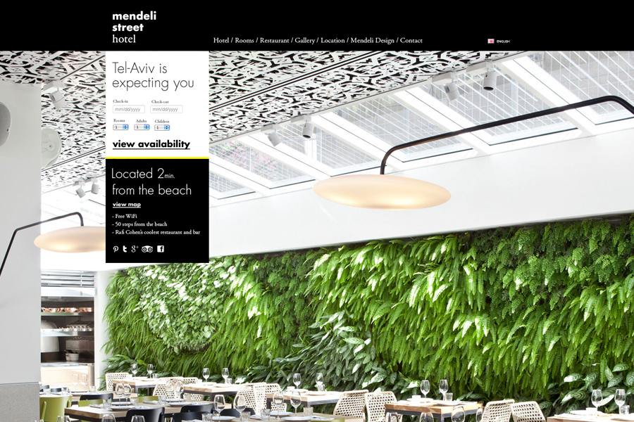 Website created for Tel aviv hotel Mendeli Street designed by Koniak