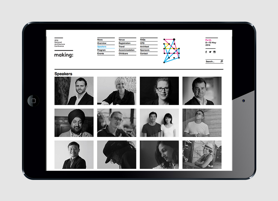 Visual identity and website designed by Garbett for the Australian Institute of Architects' 2014 conference Making