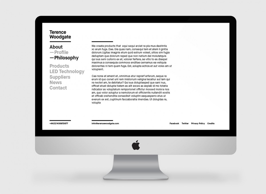 Website for lighting design and manufacturer Terence Woodgate designed by Charlie Smith Design