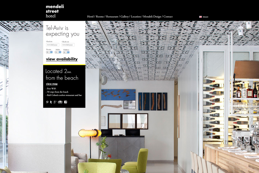 Website created for Tel aviv hotel Mendeli Street designed by Koniak