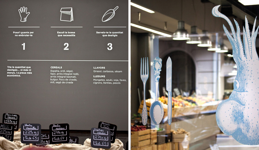 Signage designed by Mayuscula for Spanish organic supermarket Obbio