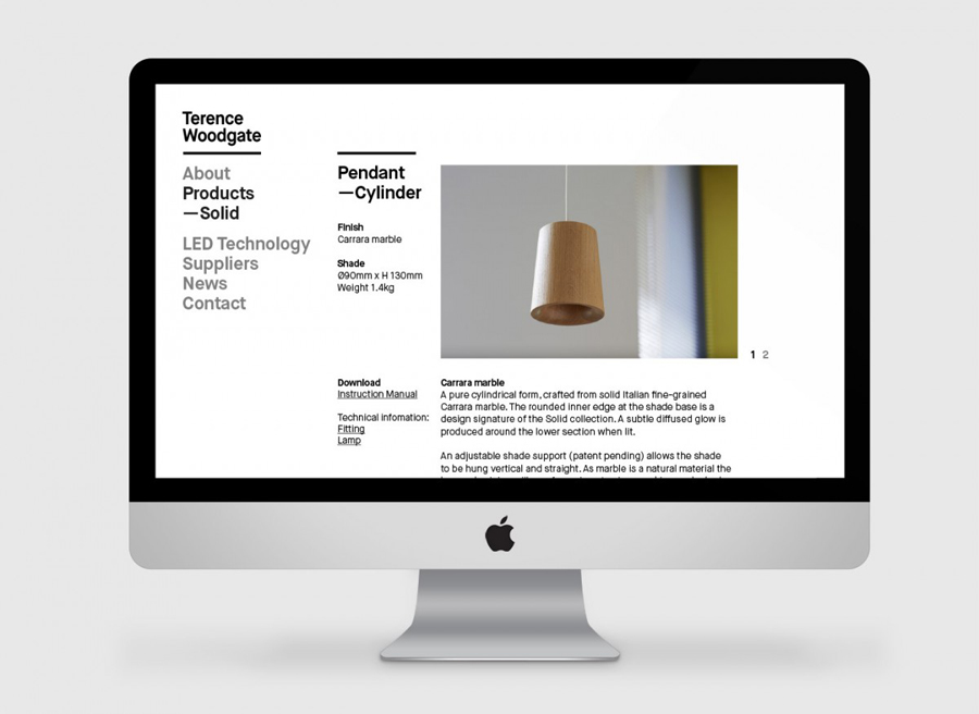 Website for lighting design and manufacturer Terence Woodgate designed by Charlie Smith Design