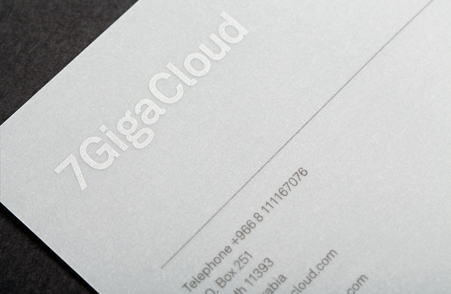 Business card with silver foil detail designed by Face for Saudi Arabian IT consultancy 7GigaCloud