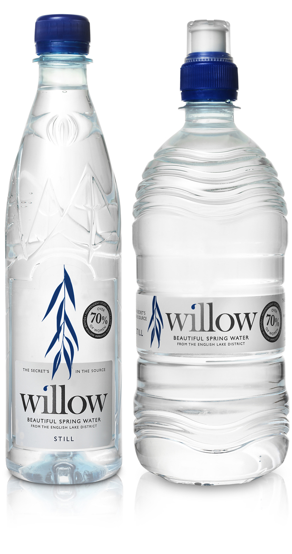 Packaging with silver spot colour designed by Kirsty Mcmaster for Willow, a water sourced and bottled in the English Lake District