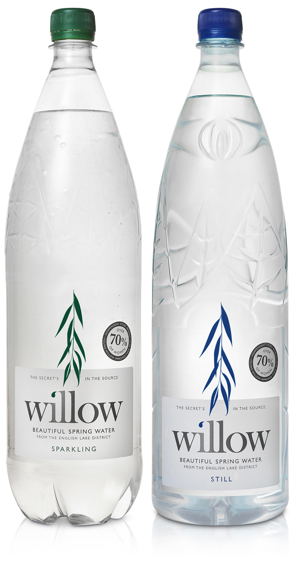 Packaging with silver spot colour designed by Kirsty Mcmaster for Willow, a water sourced and bottled in the English Lake District