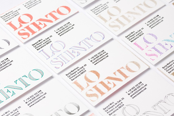 Logo and custom stencilled business cards created by Mucho for Barcelona based design studio Lo Siento